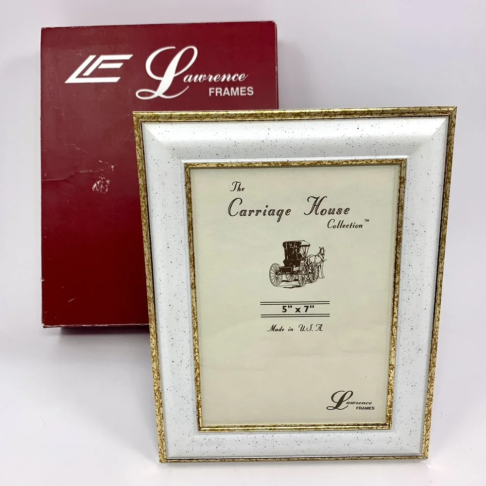 Vtg Lawrence Frames Photo Picture Frame White & Gold For 5x7